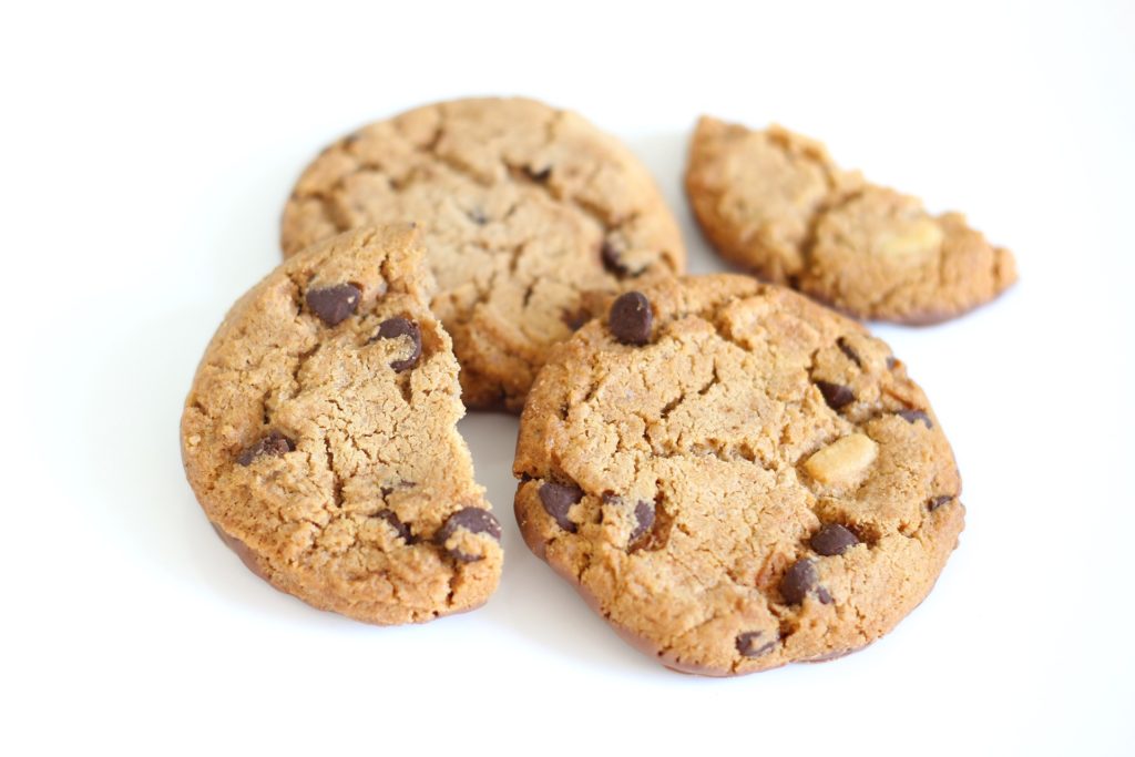 Chocolate chip cookies on a white background