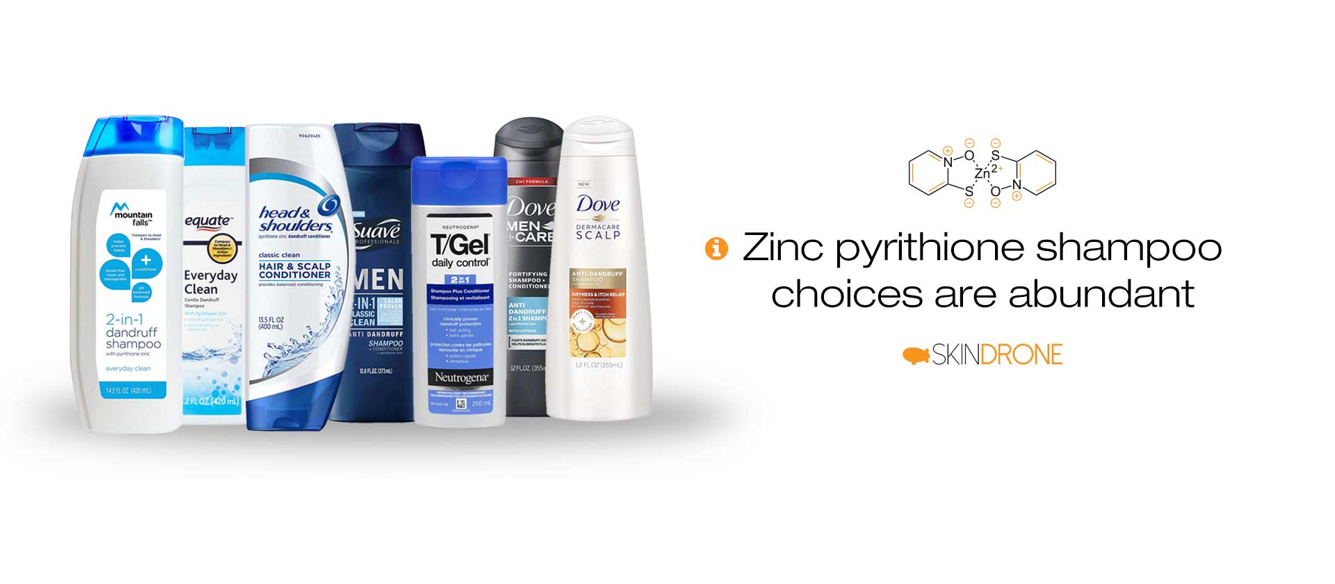 Various common name brand zinc pyrithione based anti-dandruff shampoos