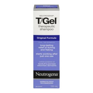 Box containing 130ml bottle of Neutrogena T/Gel Original Formula which uses coal tar