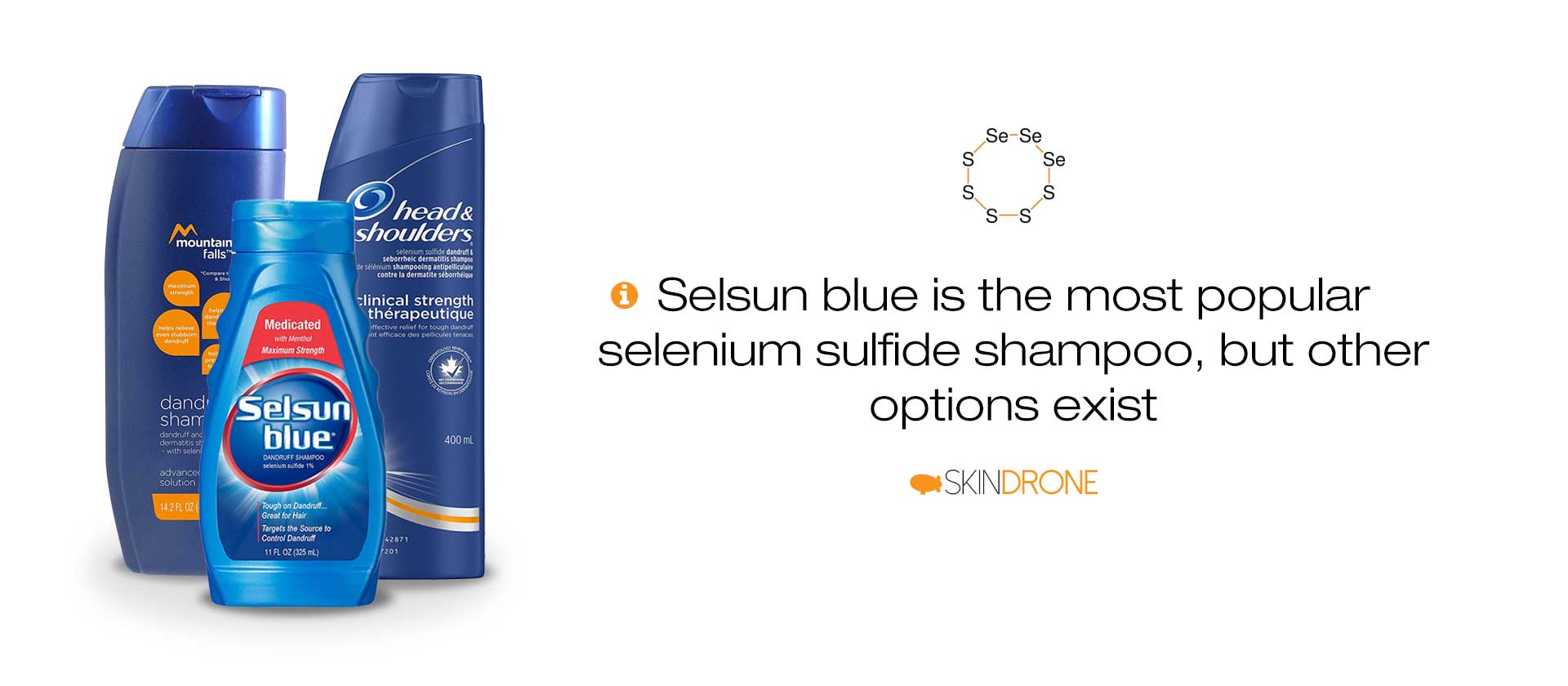 Three common selenium sulfide shampoos for scalp treatment - selsun blue in th middle