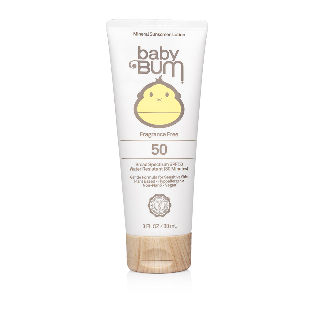 88ml tube of Baby Bum Fragrance free sunscreen - another primarily natural sunscreen option for seborrheic dermatitis prone skin