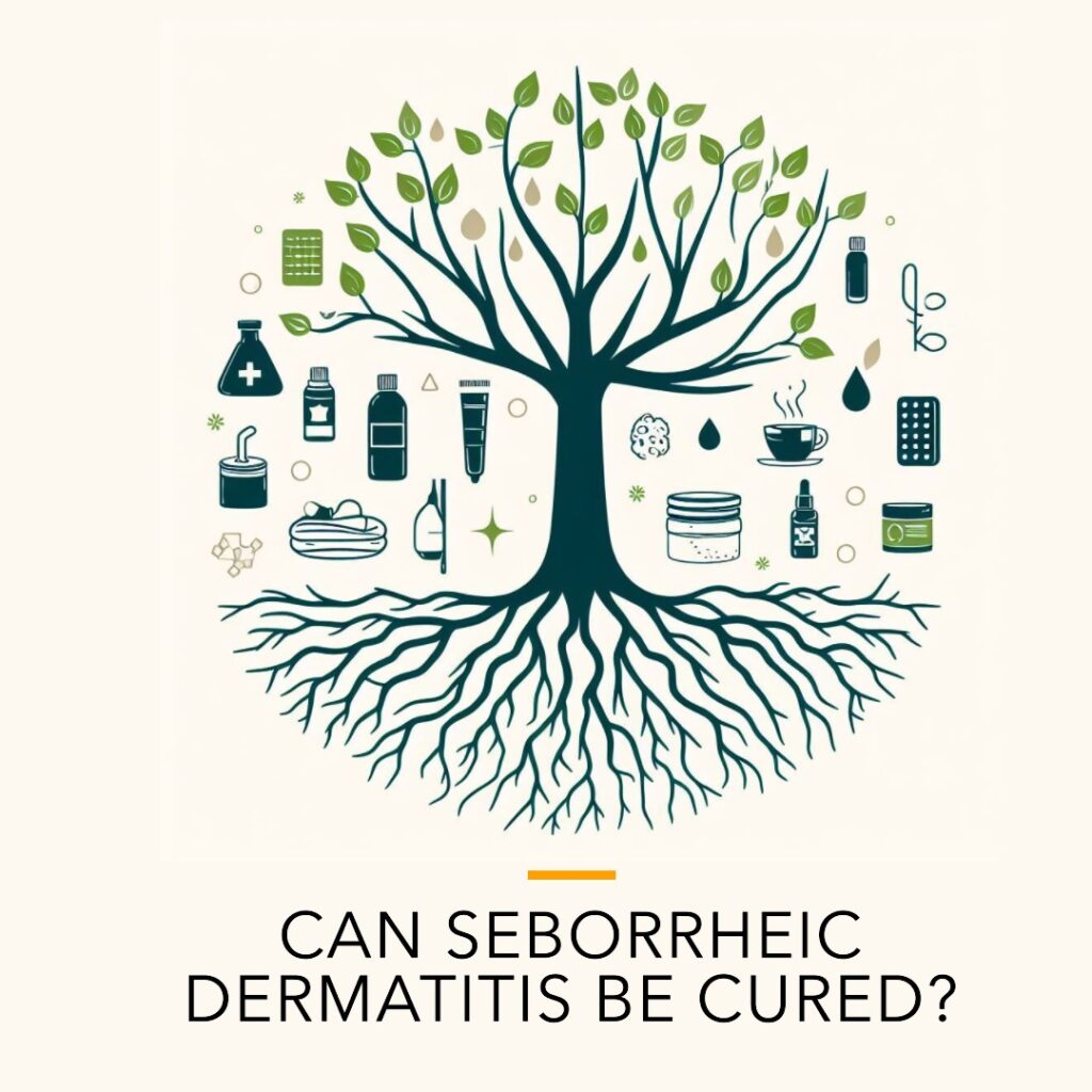 Visualizing the Possibility: Can Seborrheic Dermatitis Be Cured with a Holistic Approach – Illustration of a wellness tree depicting comprehensive treatment strategies for long-term management.
