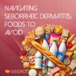 Unhealthy Food Choices Linked to Seborrheic Dermatitis: White bread, sugary cereals, processed snacks, ultra-processed foods, and alcoholic beverages on a plate.