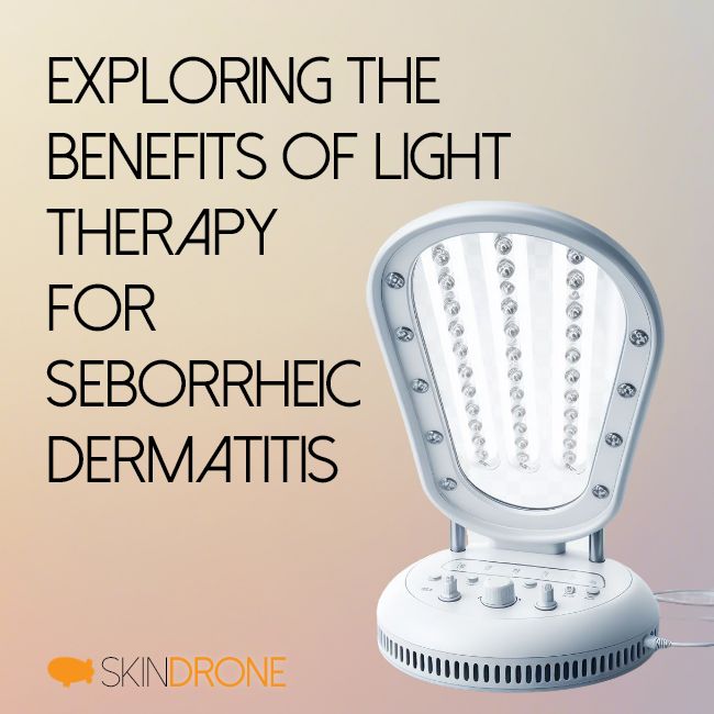 Post banner - LED light therapy lamp on the right hand side - Post title "Exploring the Benefits of Light Therapy for Seborrheic Dermatitis" on the left