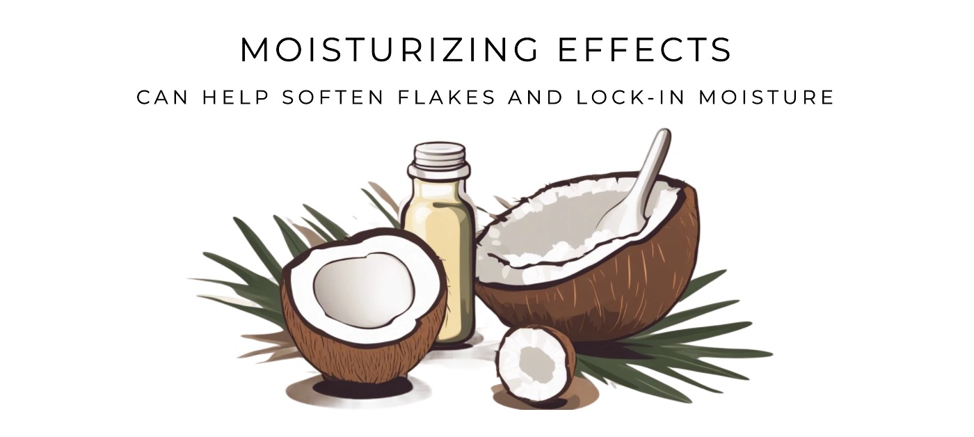 A banner showing a coconut with a spoon and a small container of coconut oil - text highlights the moisturizing properties of coconut oil