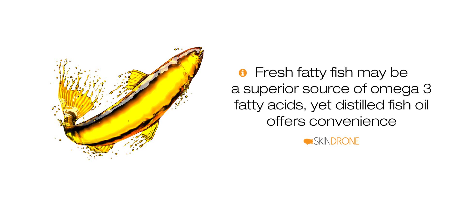 Diagram noting that increasing consumption of fresh fatty fish may be of greater benefit than fish oil supplementation - primary image shows a blob of fish oil in the shape of a fish